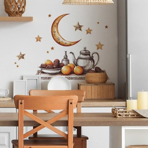 Pegatinas de pared de luna y estrellas doradas con motivos de arte islámico