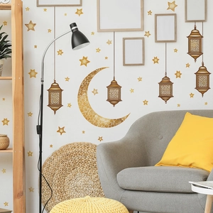 Golden Ramadan moon and stars wall stickers for home living room decor aesthetic