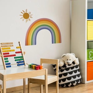 Rainbow and yellow sun wall stickers set for kids bedroom and nursery decoration