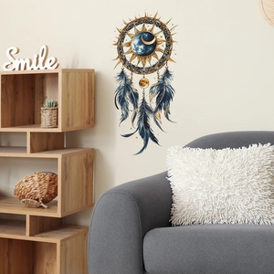 Blue and gold sun moon dreamcatcher wall sticker for living room home decor