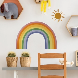 Rainbow and sun wall stickers in Morandi colors for a minimalist children bedroom decor
