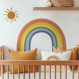 Rainbow and sun wall decals set for kids room nursery decoration on white background