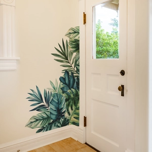 Self-adhesive tropical green leaf wall decals for home bedroom and living room decor