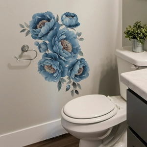 Morandi blue peony wall decals for bedroom and living room home wall decoration