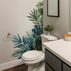 Self-adhesive tropical green palm leaf wall decals for modern bedroom and living room decor