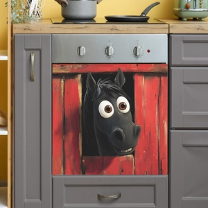 Cartoon horse red barn wood sticker for kitchen dishwasher and home cabinet decor