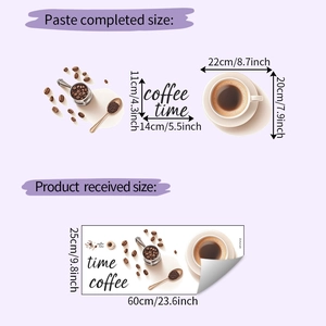 Detail view of coffee time wall decals showing layout and application dimensions