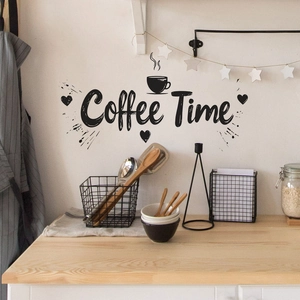Minimalist Coffee Time wall sticker with heart and cup icons for cozy kitchen decor