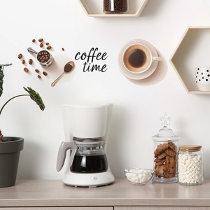Self-adhesive coffee time wall stickers with cup and beans for kitchen decor