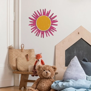 Self-adhesive yellow sun and pink flower wall sticker for minimalist nursery decor