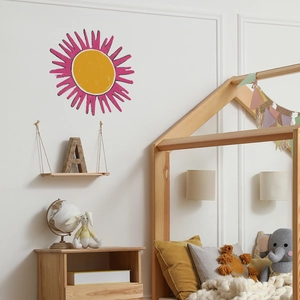 Hand-drawn yellow sun wall sticker for kids bedroom with Scandinavian home decor
