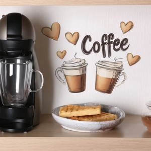 Adesivo murale caffè autoadesivo con cuori per decorazione cucina o bar
