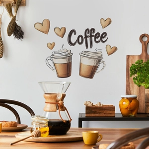 Adesivi murali autoadesivi con tazze di caffè e cuori per cucina o decorazione caffè