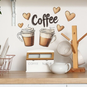 Adesivo murale tazzina da caffè autoadesivo con cuori per decorazione cucina accogliente