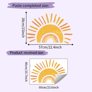 Detail view of cartoon sun and rainbow wall sticker layout and applied effect