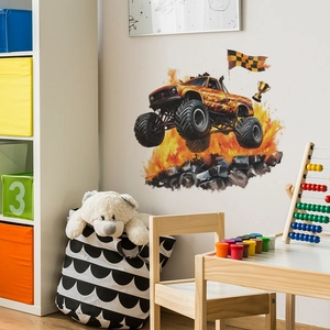Adesivi murali Monster Truck con design fiamme arancioni per camera dei bambini