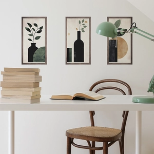 Three-piece Nordic minimalist wall art set with wooden frames and abstract floral prints
