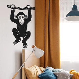 Playful monkey silhouette wall sticker on tree branch for modern bedroom decor