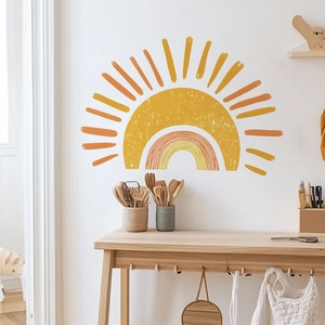 Bohemian sun and rainbow wall sticker for home decor with warm yellow and orange tones
