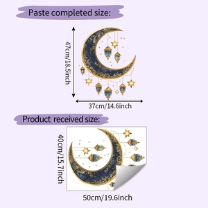 Detailed sheet size and applied dimensions for the moon and stars wall stickers decoration