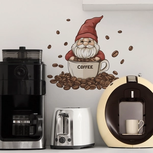Coffee Gnome Wall Sticker PVC Self-Adhesive Cartoon Coffee Cup Decal For Kitchen Dining Room Cafe Home Decorative Wall Art