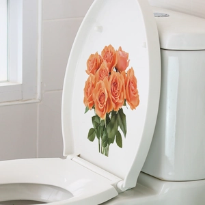 Self-adhesive orange rose flower bouquet wall stickers for bathroom toilet lid decoration