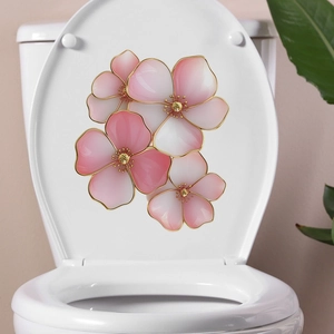 Pink floral adhesive stickers with gold edges for bathroom toilet lid decoration