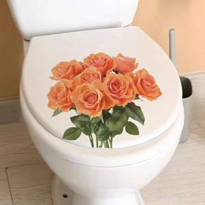 3D orange rose floral toilet lid sticker for bathroom home decor self adhesive decal