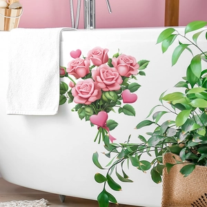 Pink rose and heart self-adhesive decorative wall sticker for bathroom home decor