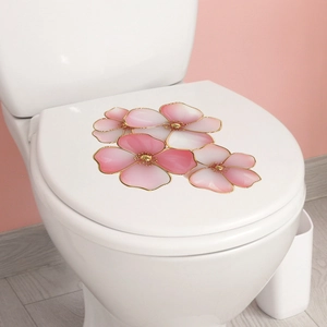 Elegant 3D pink and white floral toilet stickers for home bathroom wall decoration