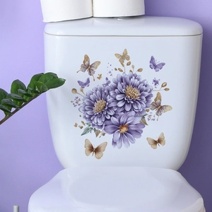 Purple Flower Butterfly Toilet Sticker Waterproof PVC Wall Decal For Bathroom Restroom Home Decor Self-Adhesive Mural