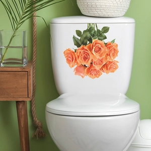 Orange rose flower toilet stickers and self-adhesive waterproof floral wall decals for home