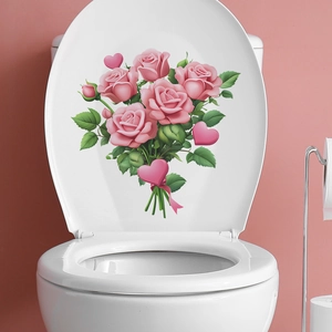 Pink rose and heart self-adhesive toilet seat decals for bathroom home decoration