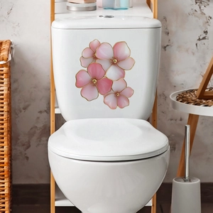 Pink and white cherry blossom wall stickers with gold edges for bathroom toilet decor