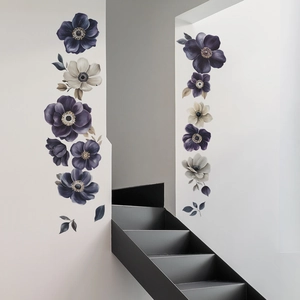 Self-adhesive purple anemone flower wall stickers for living room and bedroom decor