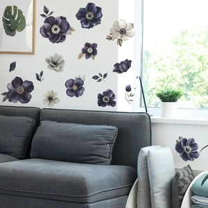Realistic purple anemone flower wall stickers for living room and bedroom home decoration