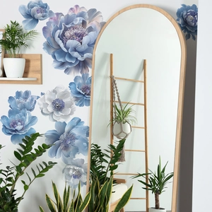 3D blue and white peony flower wall stickers for minimalist home bedroom decoration