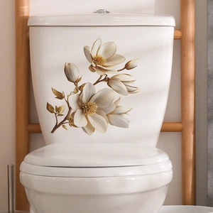 Golden magnolia floral bathroom toilet sticker for elegant home wall decoration