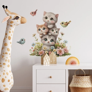 Self-adhesive cartoon cat stack wall stickers for children's room home decoration