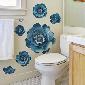 3D blue peony floral wall decals set for elegant bedroom and home wall decoration