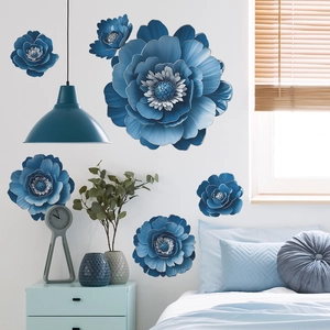 3D Blue Peony Flower Wall Stickers Removable PVC Art Decals For Bedroom Living Room Furniture Cabinet Home Decoration