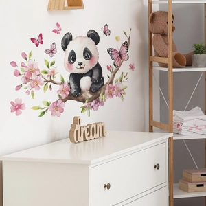 Sticker mural panda autocollant avec fleurs de cerisier pour chambre d enfant