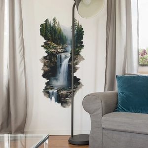 Self-adhesive forest waterfall wall decal for modern living room decor mural sticker