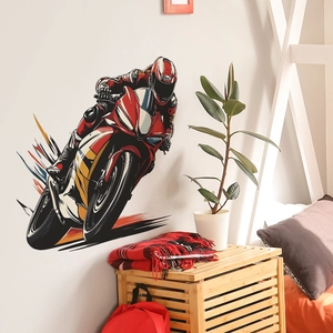 Autocollant Mural Amovible en PVC de Coureur de Moto Décalcomanie Sportive de Course pour Chambre à Coucher Salon Décoration de Maison