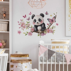 Sticker mural panda sur branche de cerisier pour décoration chambre d'enfant