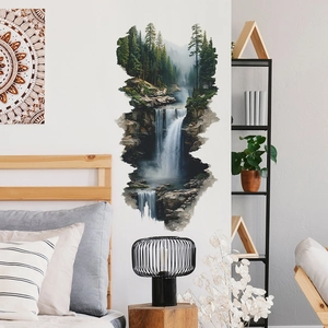 Self-adhesive forest waterfall wall sticker with irregular edges for bedroom home decor