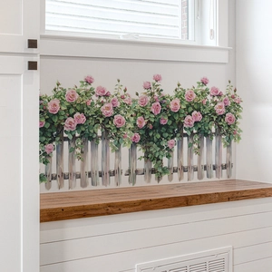 Self-adhesive pink rose fence wall sticker for bedroom and living room decor