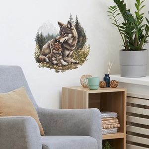 Cute wolf forest wall decal for children bedroom and living room home wall decoration