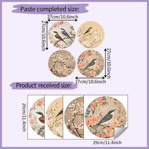 Size specifications for four Chinese style flower and bird circular wall decals 27cm diameter