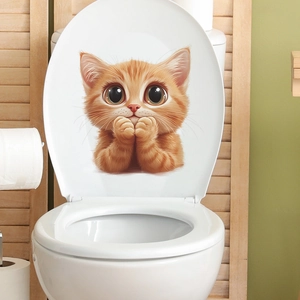Cute orange kitten wall sticker for toilet seat decoration in home and bathroom